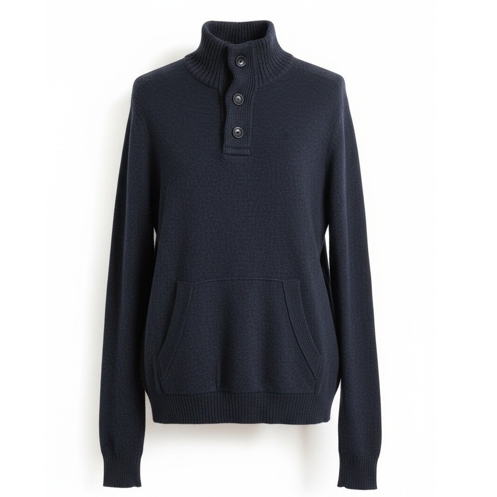 Zegna Baruffa XL Merino Wool Mens Black Mock Neck Sweater Italy Banana Republic